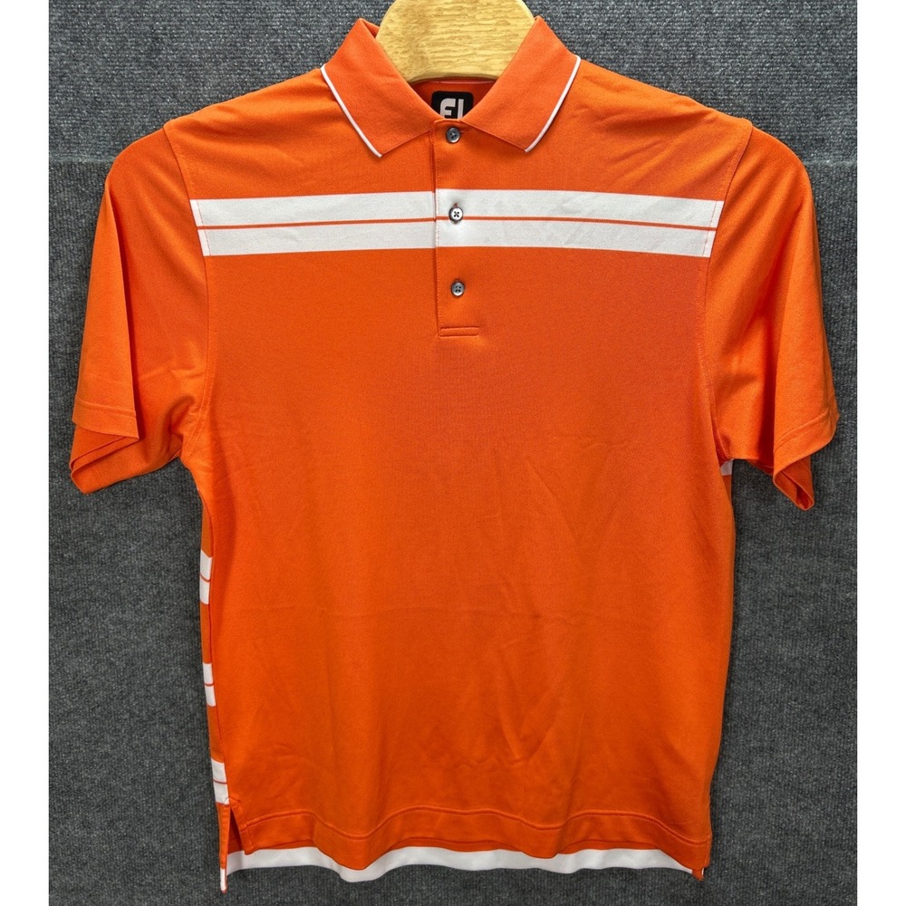 FootJoy Golf Polo Shirt Striped Performance Athletic Orange White Mens Medium